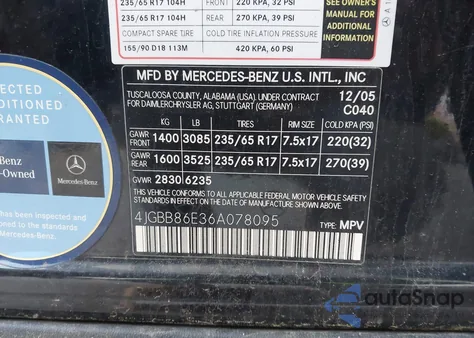 2006 Mercedes-Benz Ml 350 4Matic z USA, uszkodzony, nr VIN 4JGBB86E36A078095